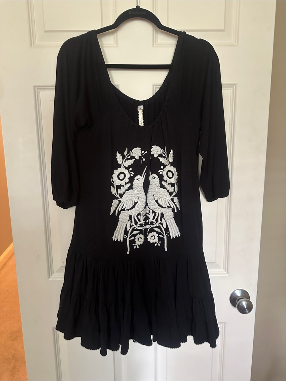 Uncle Frank Black Tunic with White Bird Embroidery